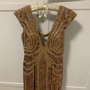 Hand beaded rose gold 100% silk cocktail dress